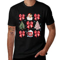 Retro Christmas Coquette Bow Santa Coffee Cake Holiday Women  Fade-proof Color T-Shirt
