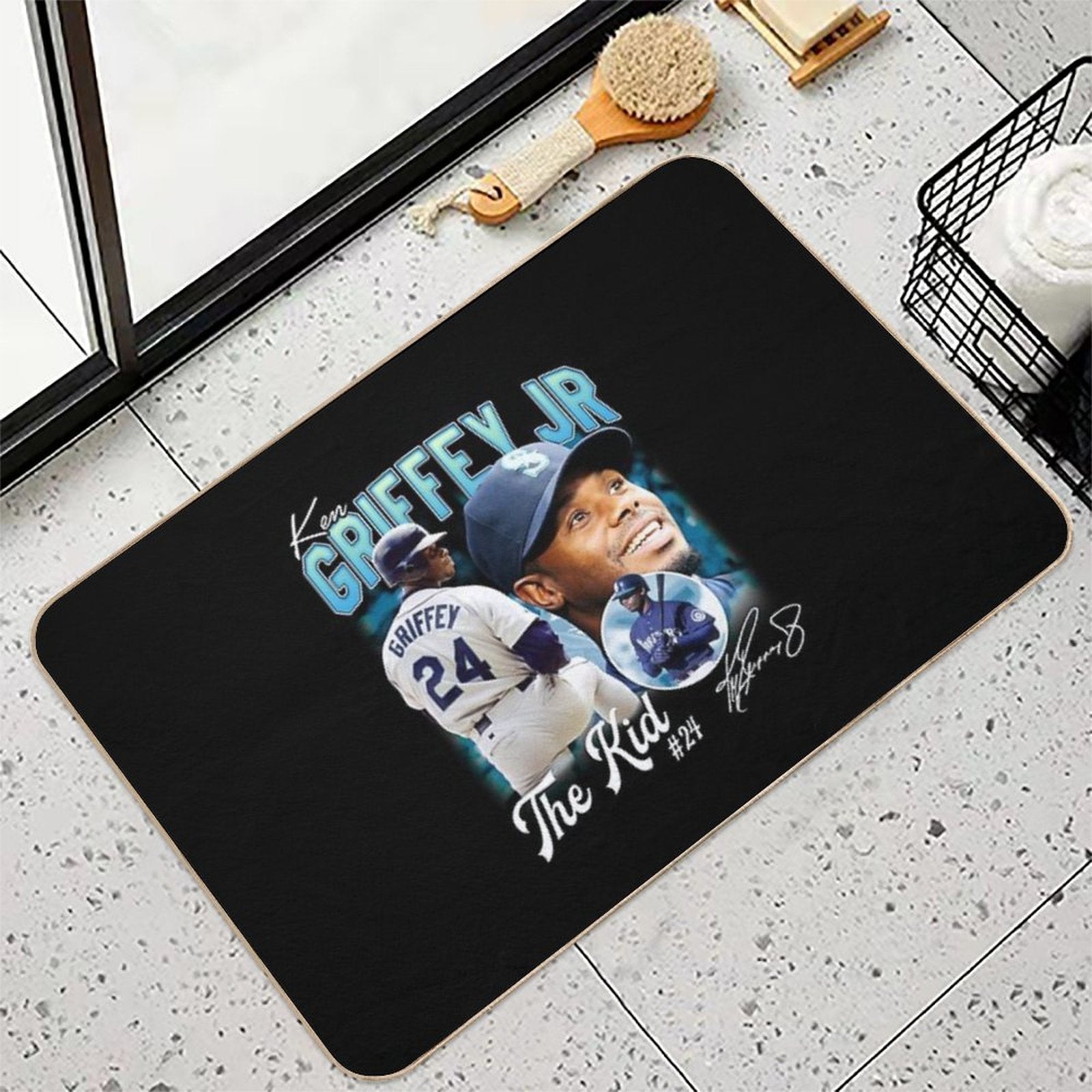 Ken Griffey Jr The Kid Baseball Vintage Signature Perfect Gift For Baseball Lovers  Fade-Resistant Bath Mat