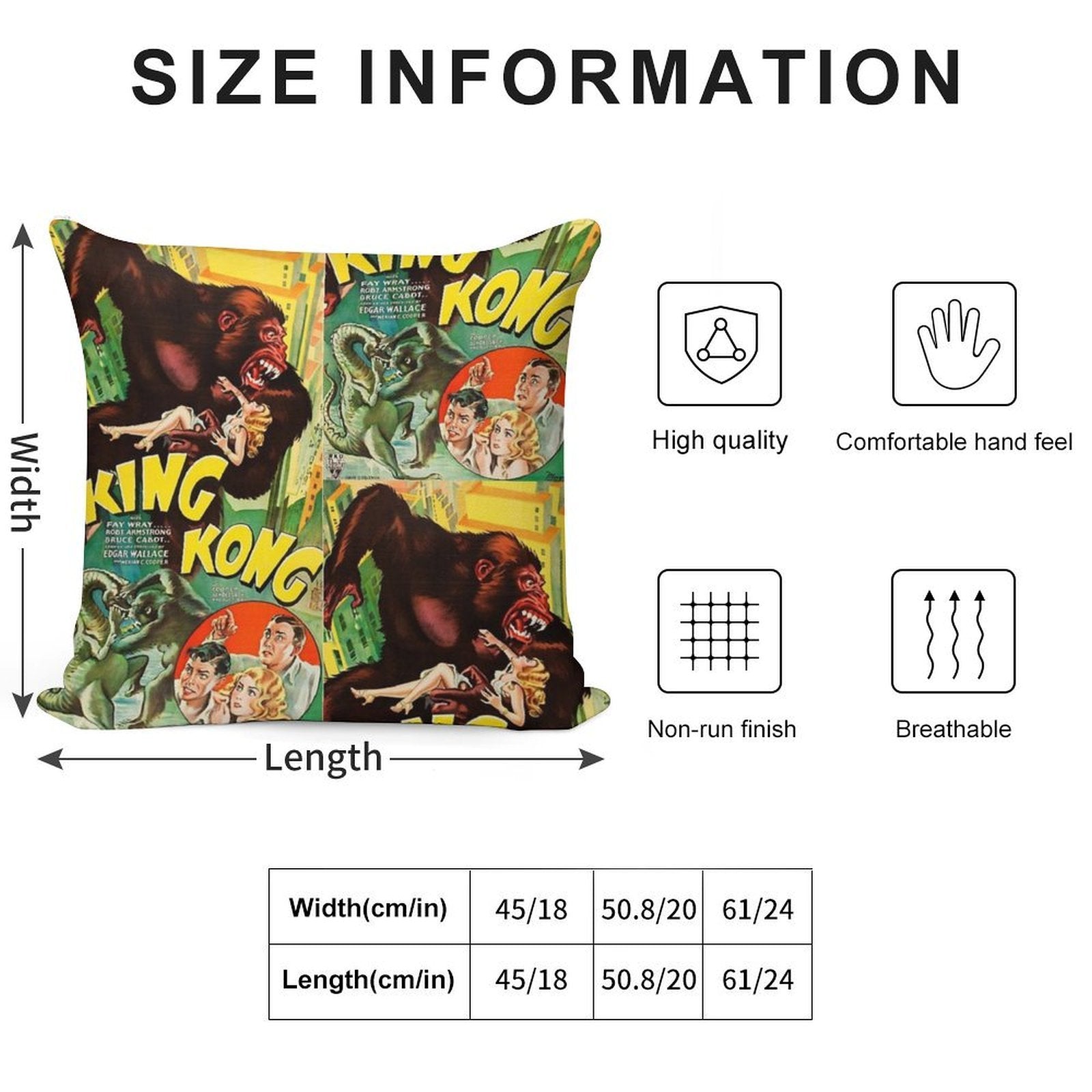 King Kong Vintage Film Soft Skin-Friendly Throw Pillow