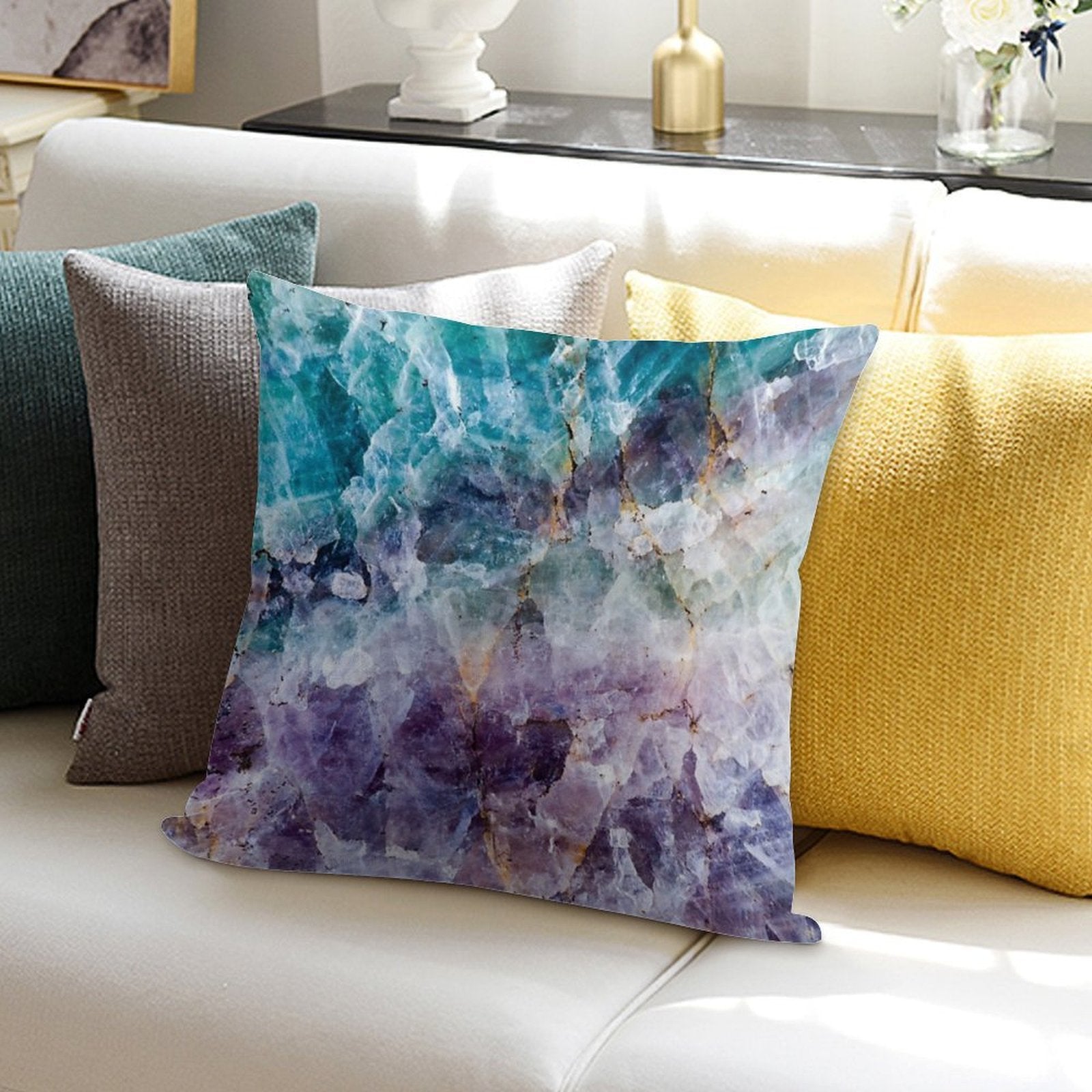 Turquoise & Purple Quartz Crystal Soft Ultra-Soft Texture Throw Pillow