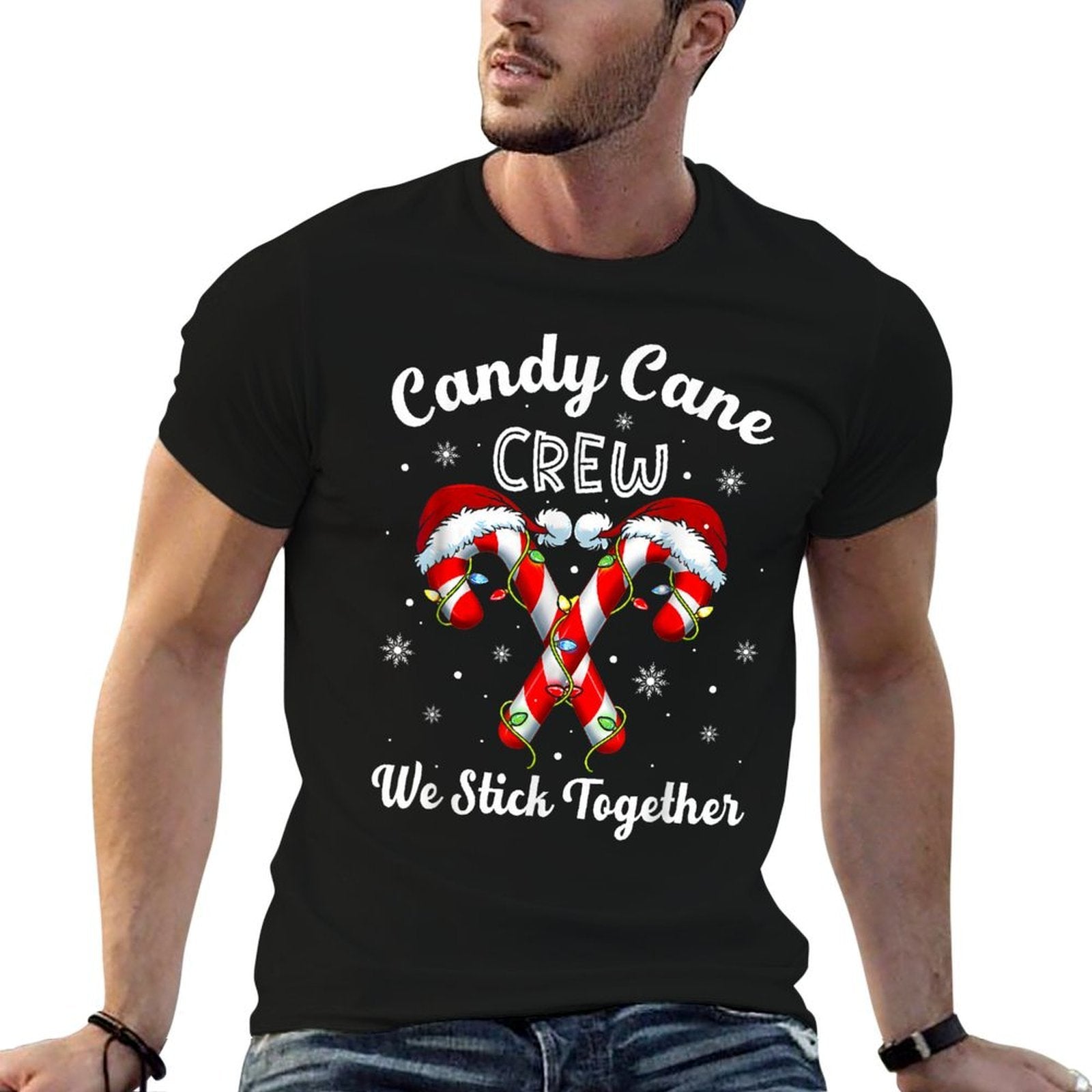 Christmas Candy Cane Heart Holiday Family Matching Pajama  Stretchy T-Shirt