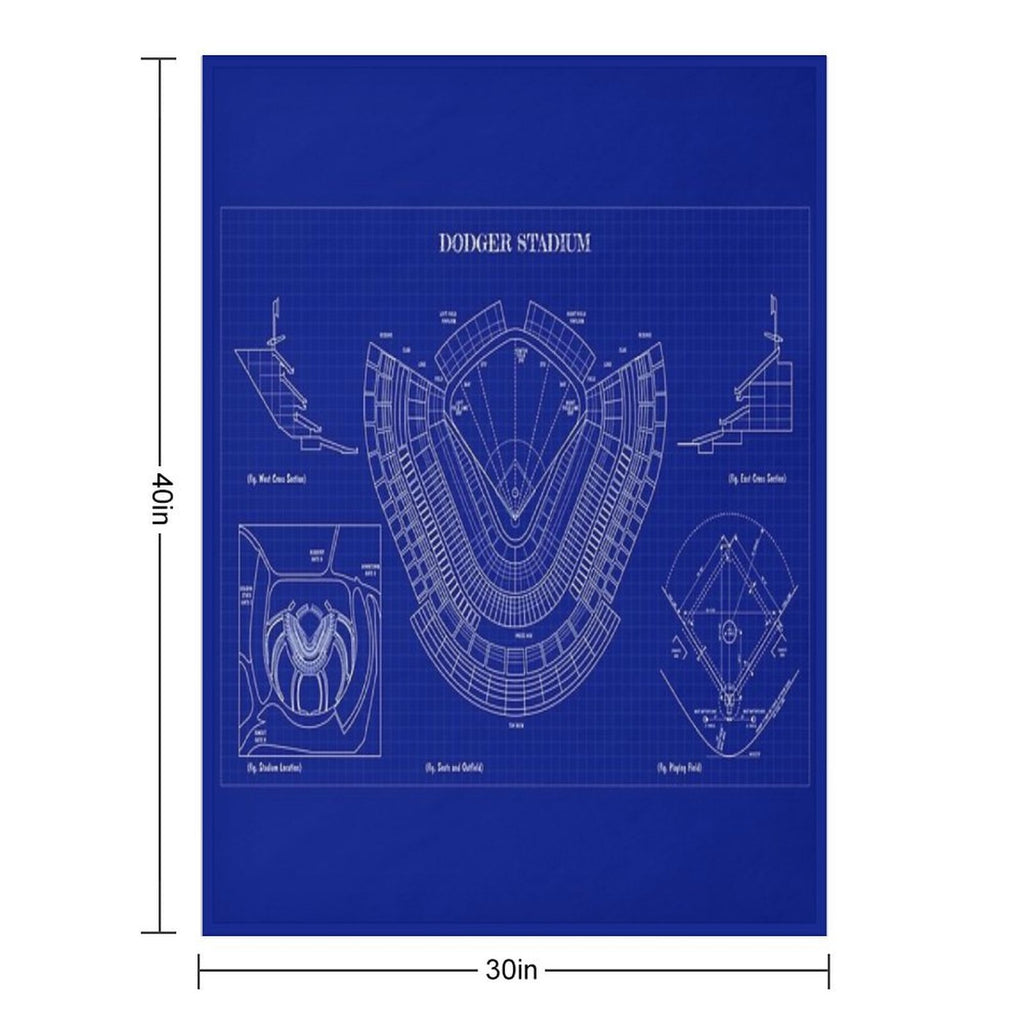 Dodger Stadium (Blueprint-Dark Blue) Travel-friendly Throw Blanket