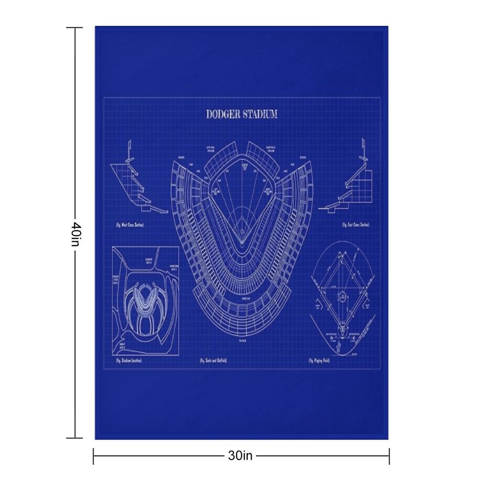 Dodger Stadium (Blueprint-Dark Blue) Travel-friendly Throw Blanket