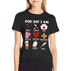 God Says I Am Nurse Strong Protected Religious Nurse Nursing  Graphic-printed T-Shirt