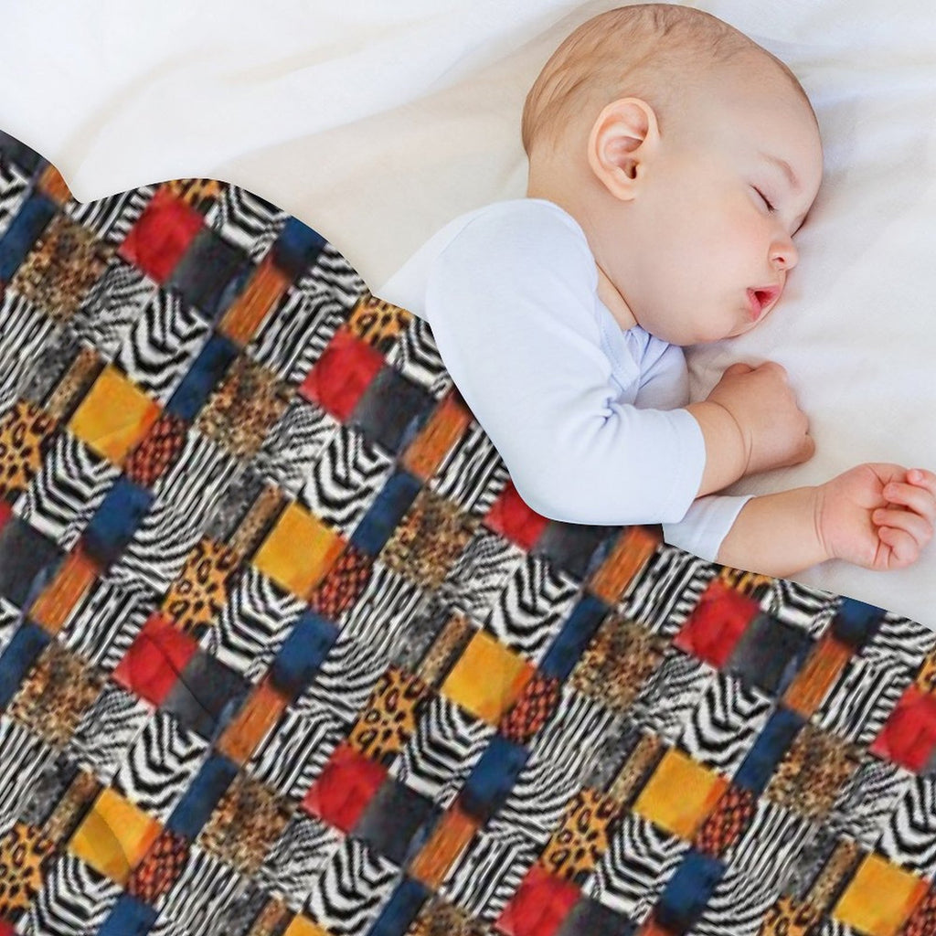 Textile Collage of Wild Prints Eco-conscious Throw Blanket