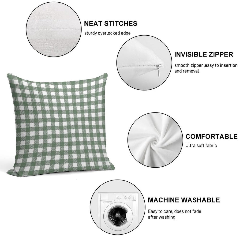 Plaid (sage Greenwhite) Soft Skin-Friendly Throw Pillow