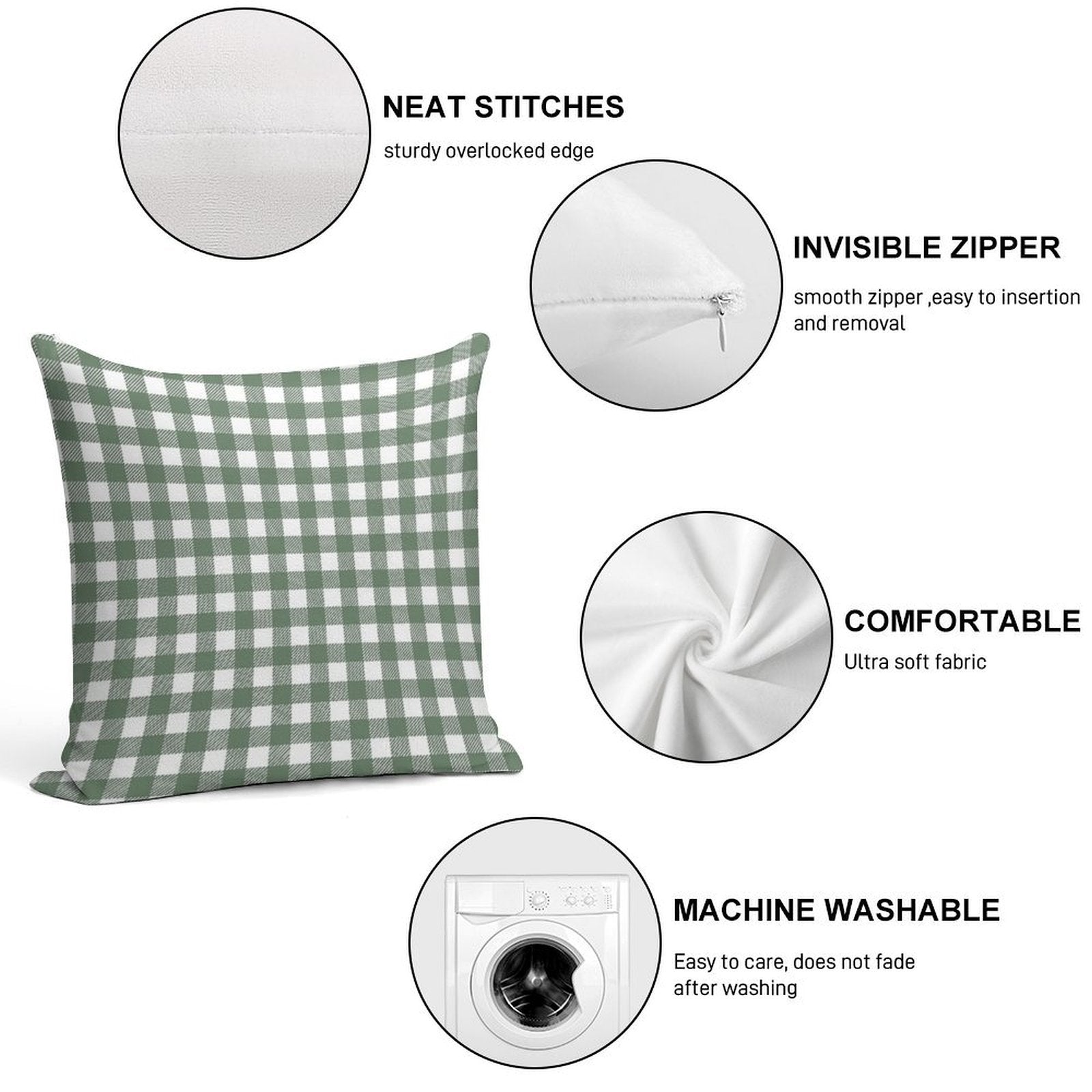 Plaid (sage Greenwhite) Soft Skin-Friendly Throw Pillow