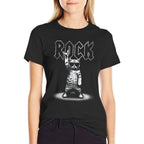 Retro Cat Rock Music Gifts Men Kids Women Funny Cat  Easy-care T-Shirt