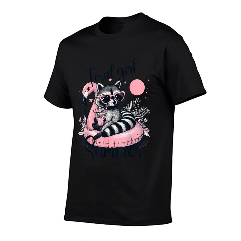 Feral Girl Funny Meme Raccoon Summer Vacation Hawaii Beach  Ribbed Collar T-Shirt