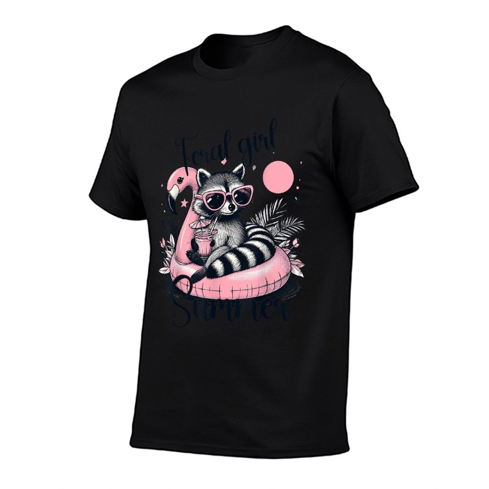 Feral Girl Funny Meme Raccoon Summer Vacation Hawaii Beach  Ribbed Collar T-Shirt
