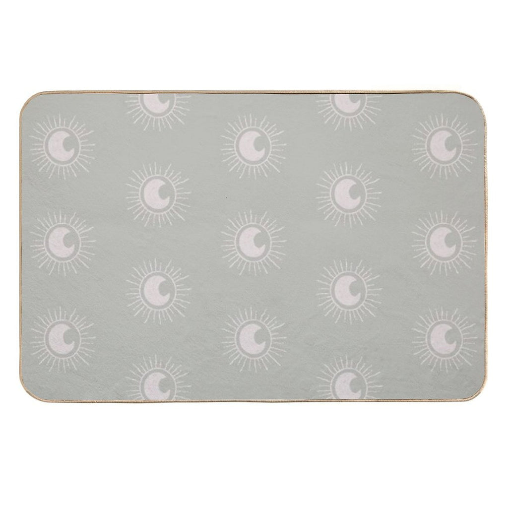 Boho Sun And Moon Pattern Bohemian Aesthetic In Muted Colors Pale Green Durable Bath Mat