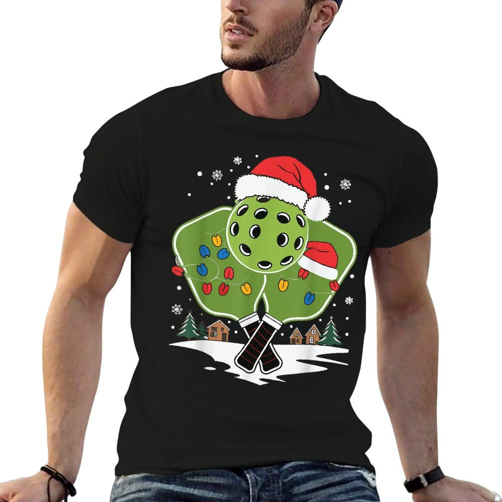 Pickleball Christmas  Oversized Silhouette T-Shirt