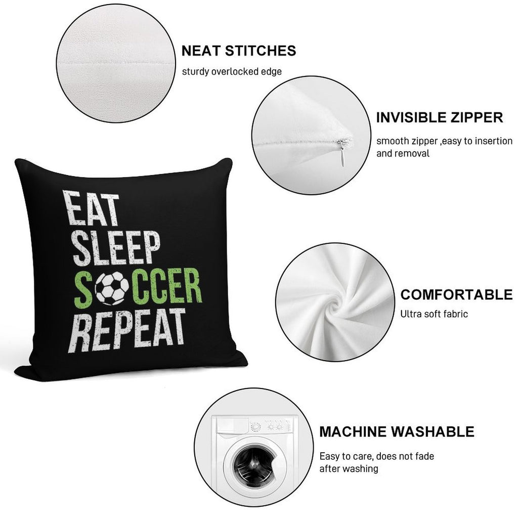 Eat Sleep Soccer Repeat Vintage Soft Skin-Friendly Throw Pillow