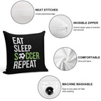Eat Sleep Soccer Repeat Vintage Soft Skin-Friendly Throw Pillow