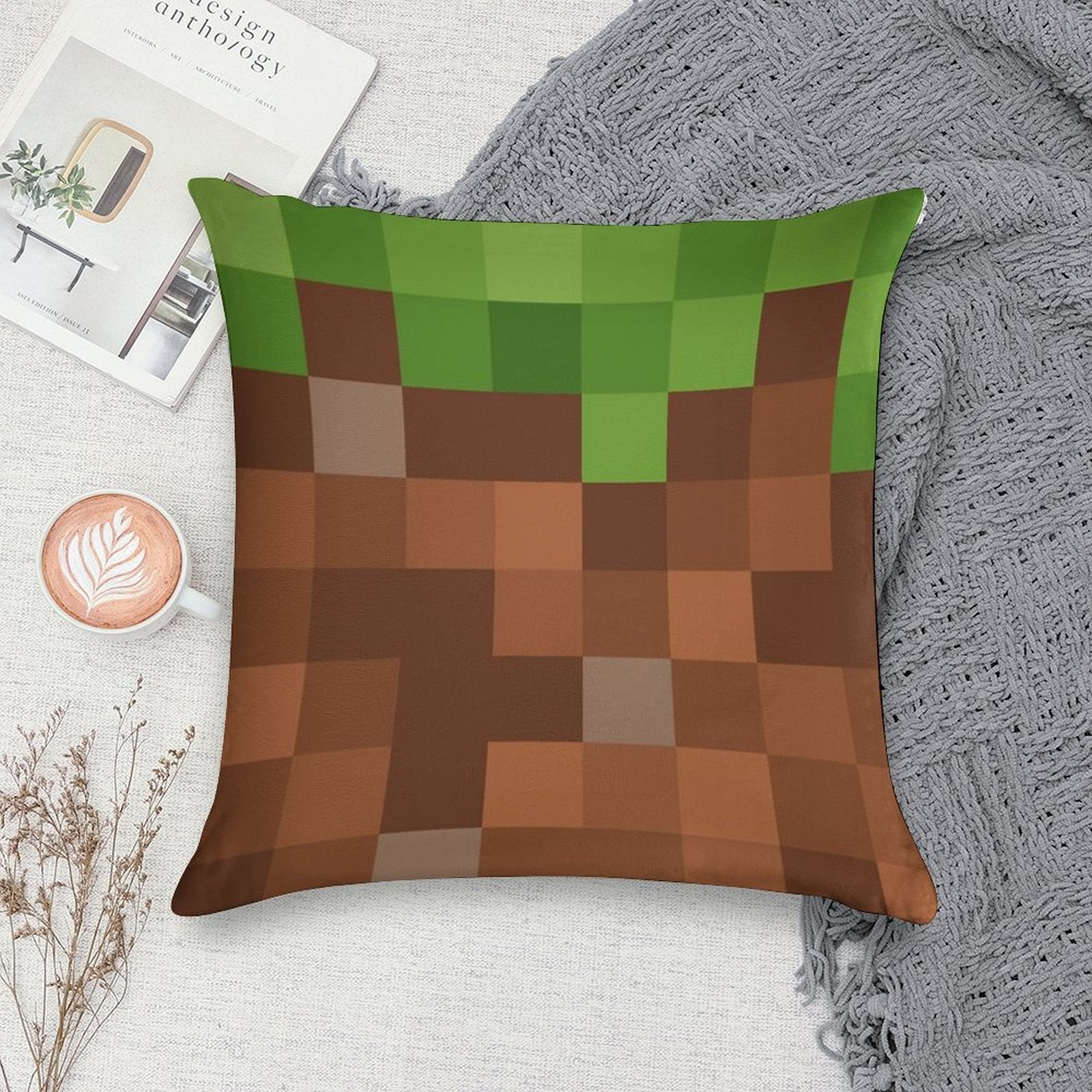 Minecraft Mini Dirt Block Soft Decorative Cover Throw Pillow