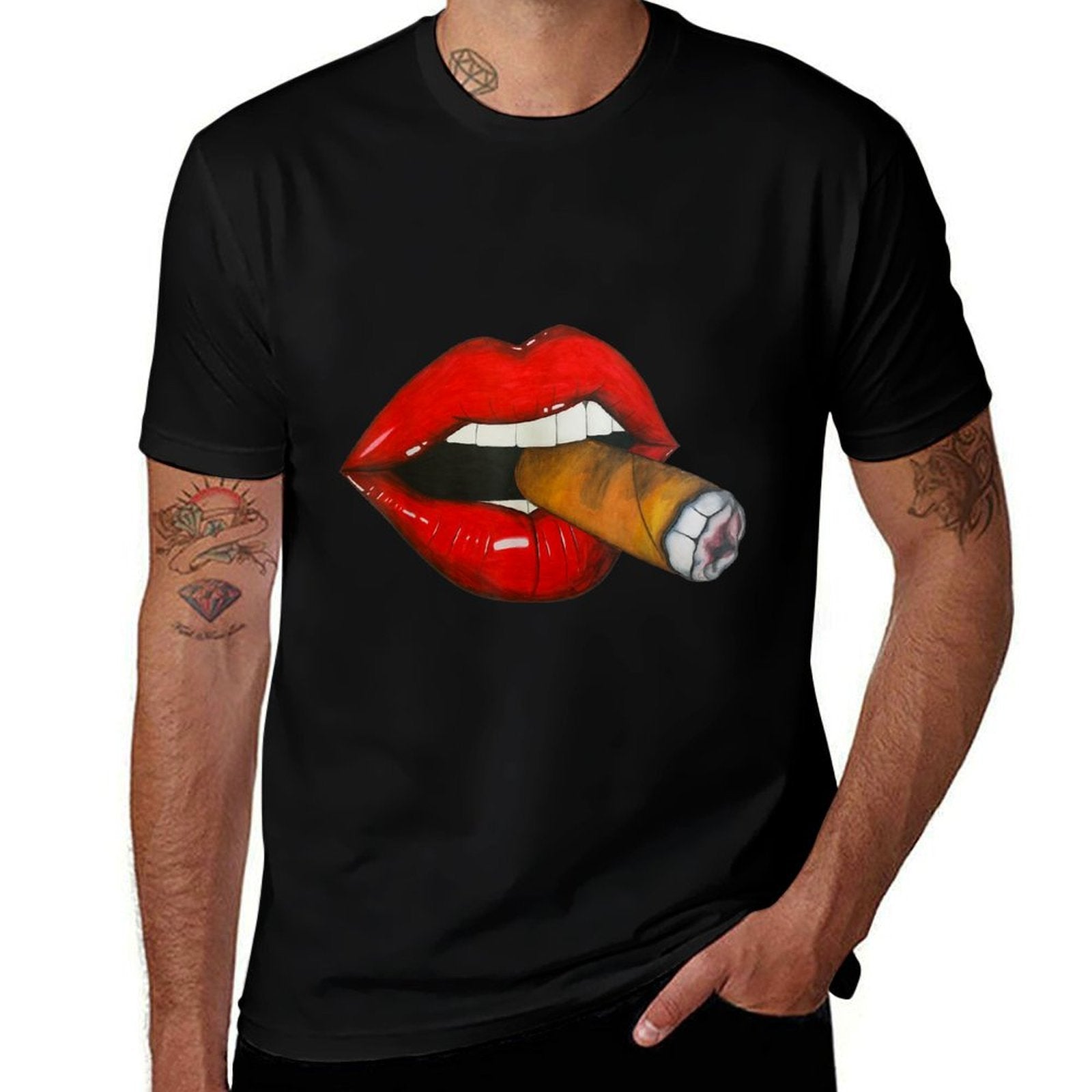 Sexy Women Smoking Cuban Cigar Red Lips Smoking  Vintage-inspired T-Shirt