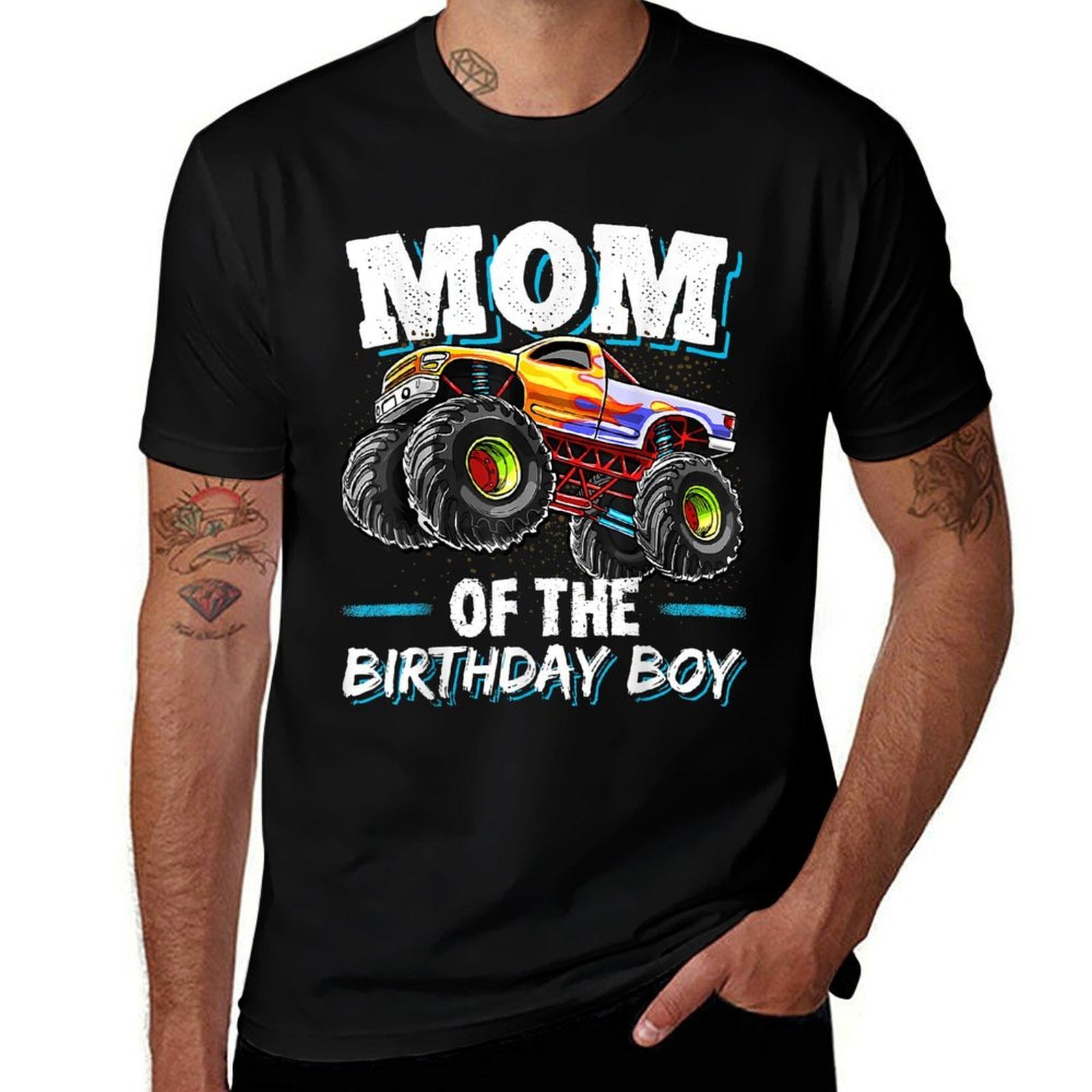 Mom of The Birthday Boy Monster Truck Birthday Novelty Gift  Stretchy T-Shirt