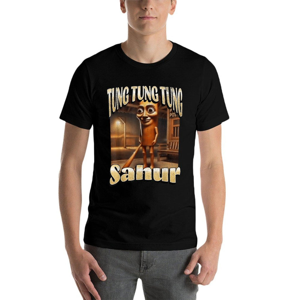 Tung Tung Sahur Funny Italian Brainrot Meme Graphic  Ribbed Collar T-Shirt