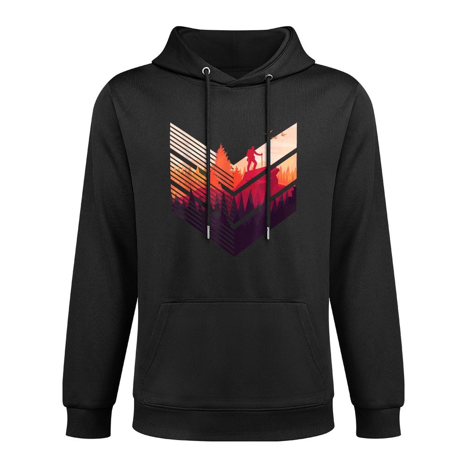 Geometric Hiking Graphic Colorful Nature Woods Landscape Breathable Fabric Hoodie