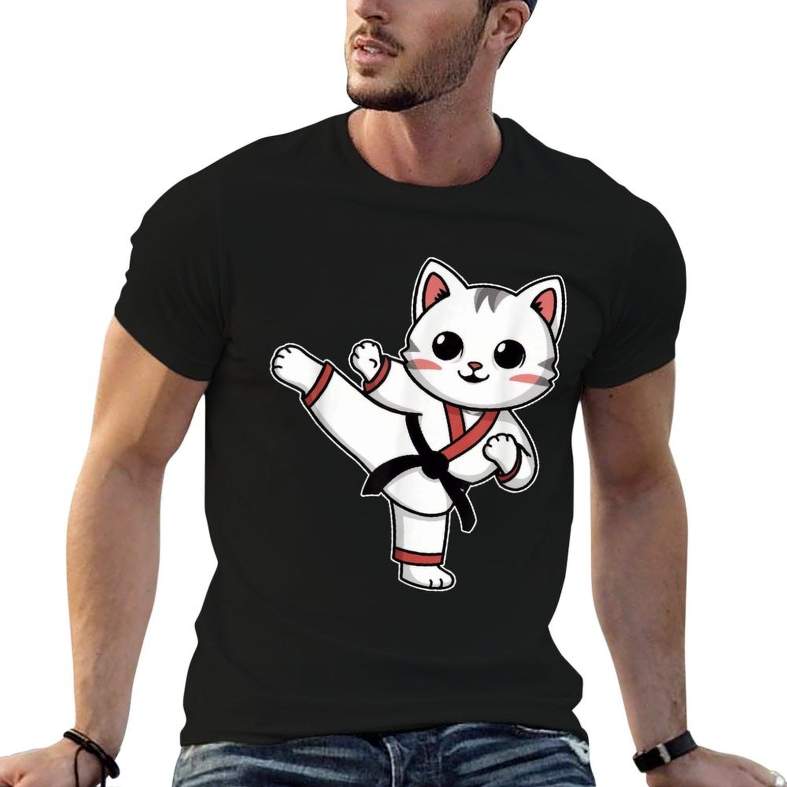 Karate Taekwondo Funny Cat Jiu Jitsu Women Girls MMA  Moisture-wicking T-Shirt