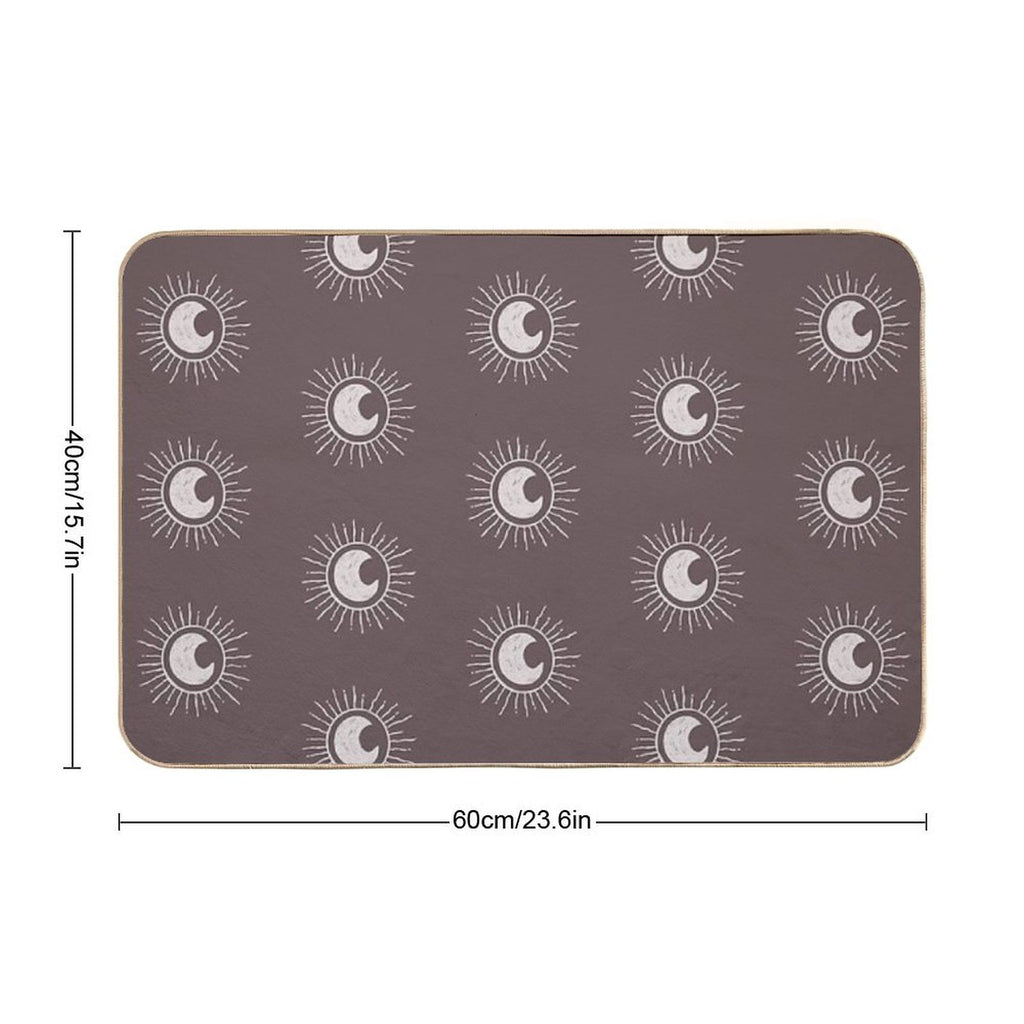 Boho Sun And Moon Pattern Bohemian Aesthetic In Muted Colors Walnut Brown  High-Traffic Bath Mat