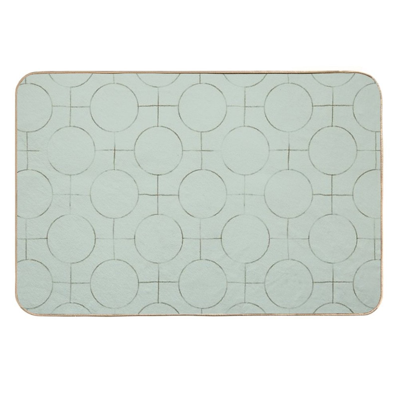Mint Green Polka Dot Minimalist Pattern. Pencil Sketch Circles And Grid. Modern Japandi  Anti-Trip Bath Mat
