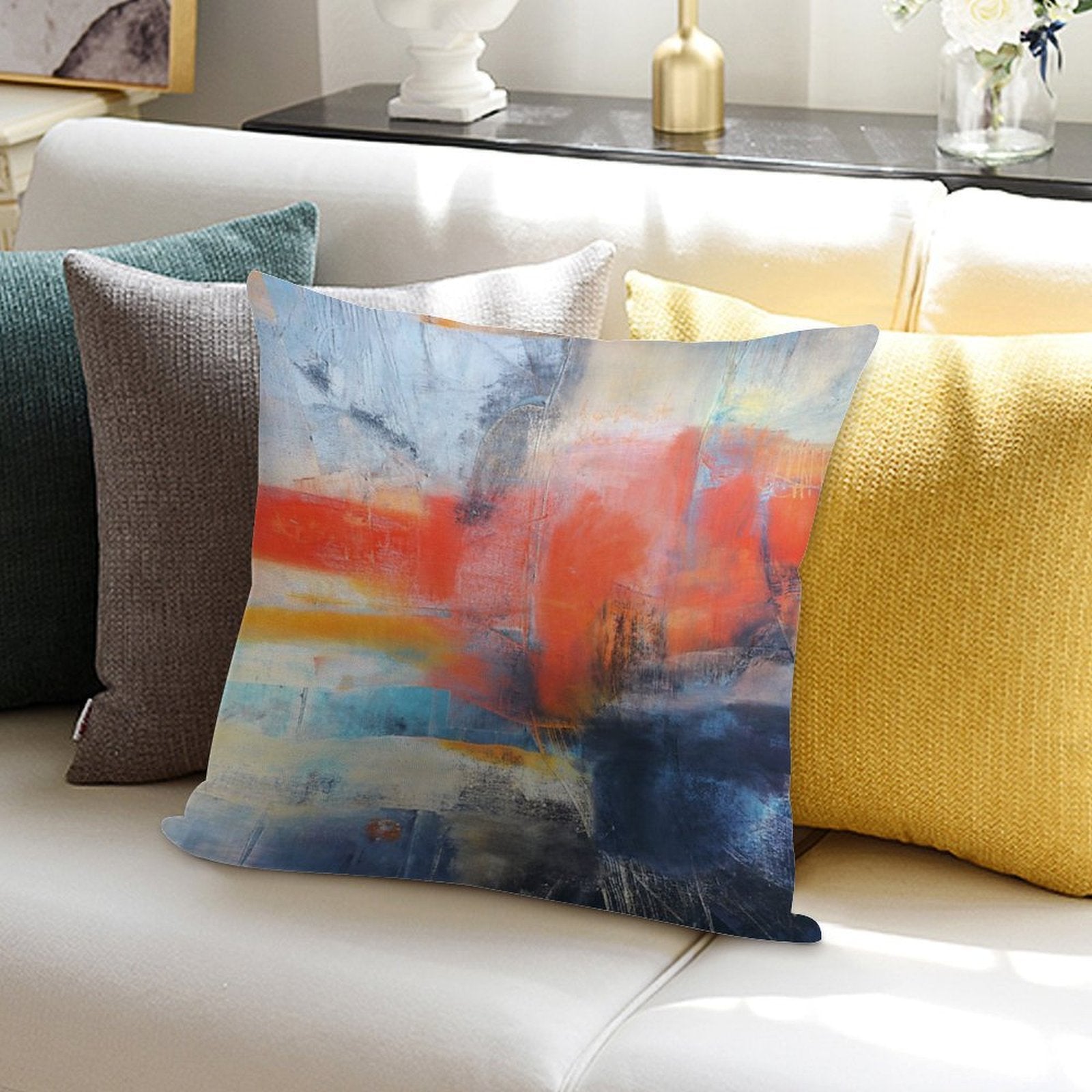 Blue Red Abstract Soft Home Decor Throw Pillow