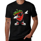 Funny Dabbing Strawberry Summer Fruit Lover  Summer-ready Fabric T-Shirt