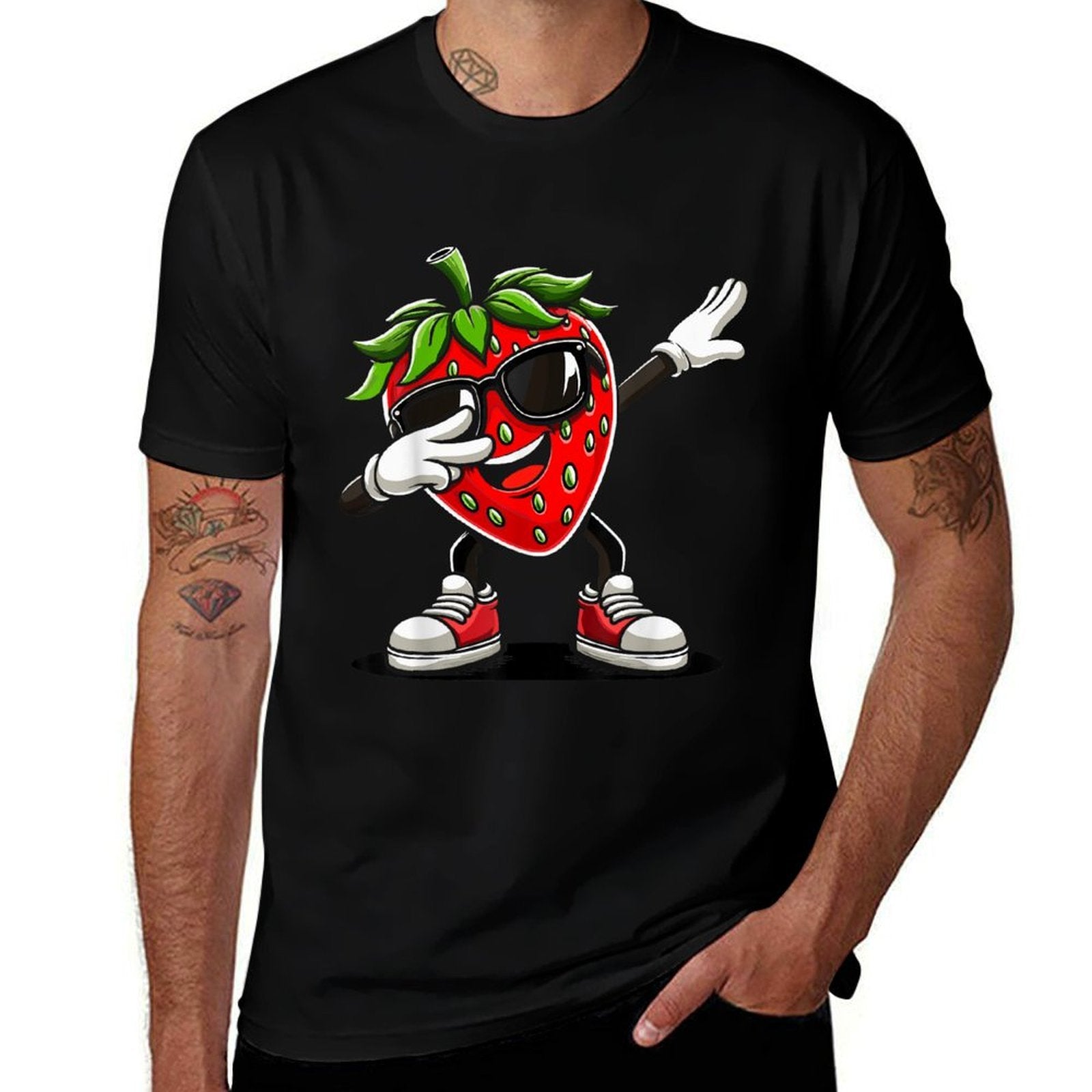 Funny Dabbing Strawberry Summer Fruit Lover  Summer-ready Fabric T-Shirt