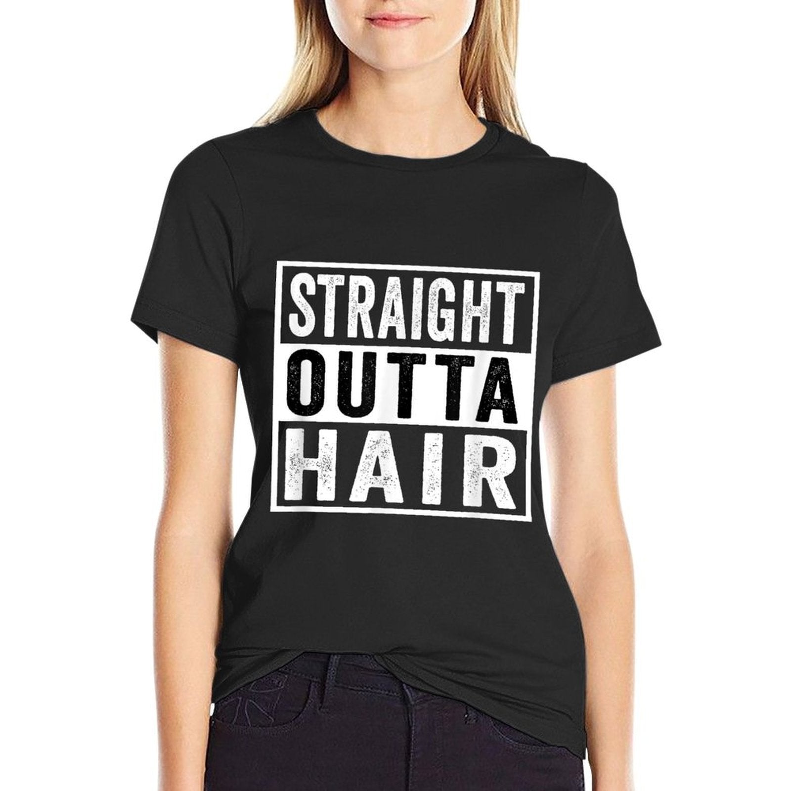 Straight Outta Hair Funny Sexy Bald Man Quote Saying Meme  Vintage-inspired T-Shirt