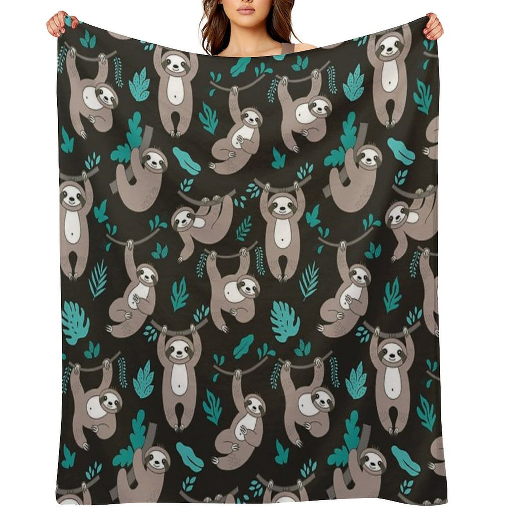 Lazy Sloths on Black Background Multi-functional Throw Blanket