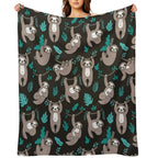 Lazy Sloths on Black Background Multi-functional Throw Blanket