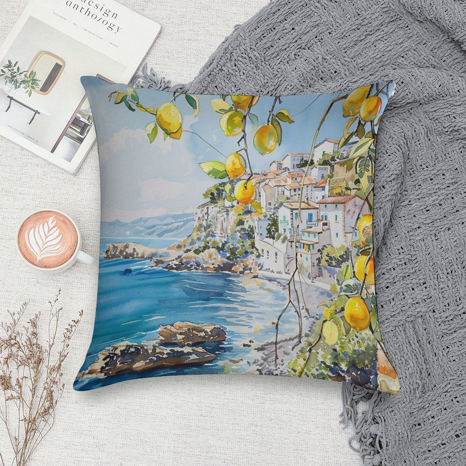 A Summer on The Italian Coast Soft Shrink-Resistant Throw Pillow