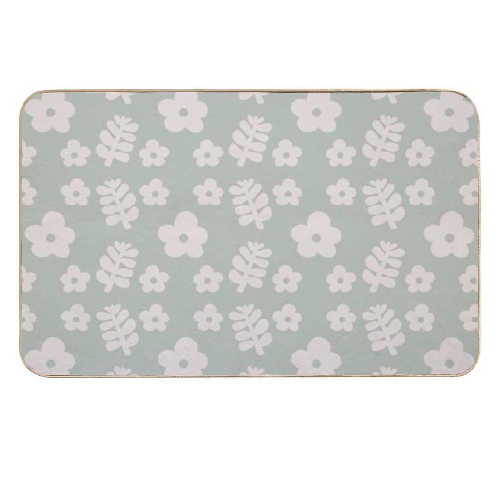 Mid Century Modern Flowers & Leaves, Cute Retro Pattern, Gray Teal  Non-Slip Bath Mat