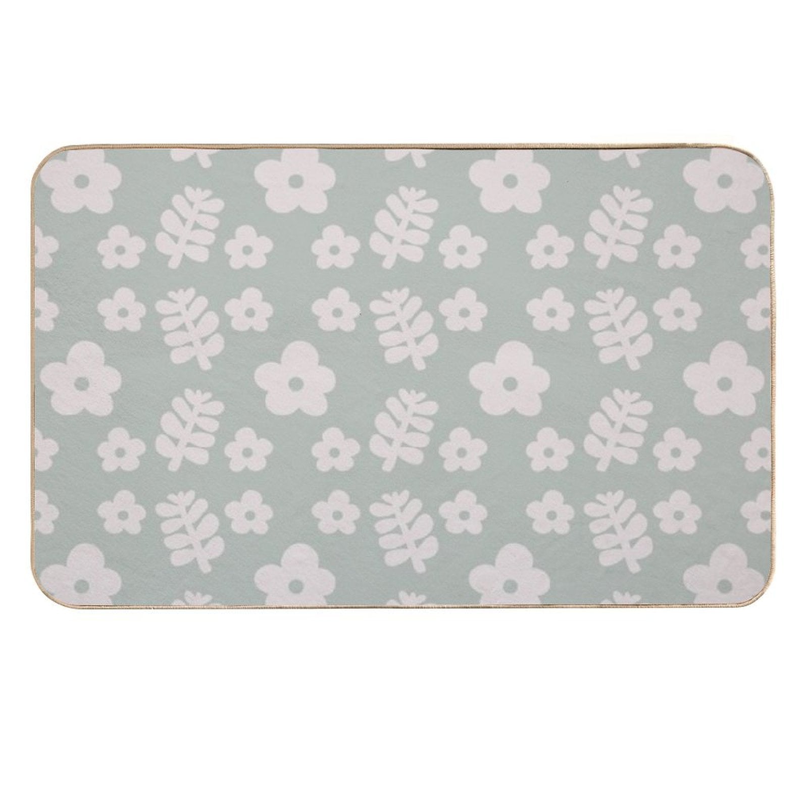Mid Century Modern Flowers & Leaves, Cute Retro Pattern, Gray Teal  Non-Slip Bath Mat