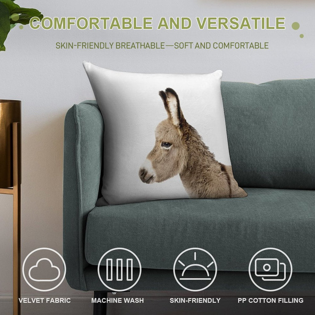 Donkey Print, Nursery, Animal, Kids Room, Modern Art, Wall Decor Soft Ultra-Soft Texture Throw Pillow