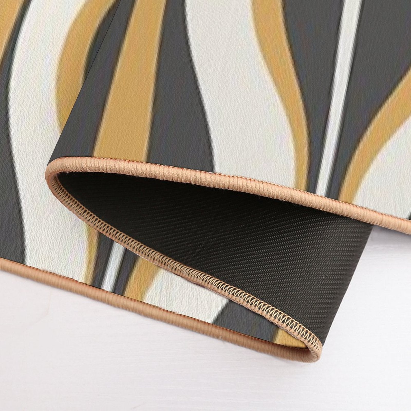 Hourglass Abstract Mid-century Modern Pattern in Charcoal Grey, Muted Mustard Gold, And Cream  Anti-Trip Bath Mat