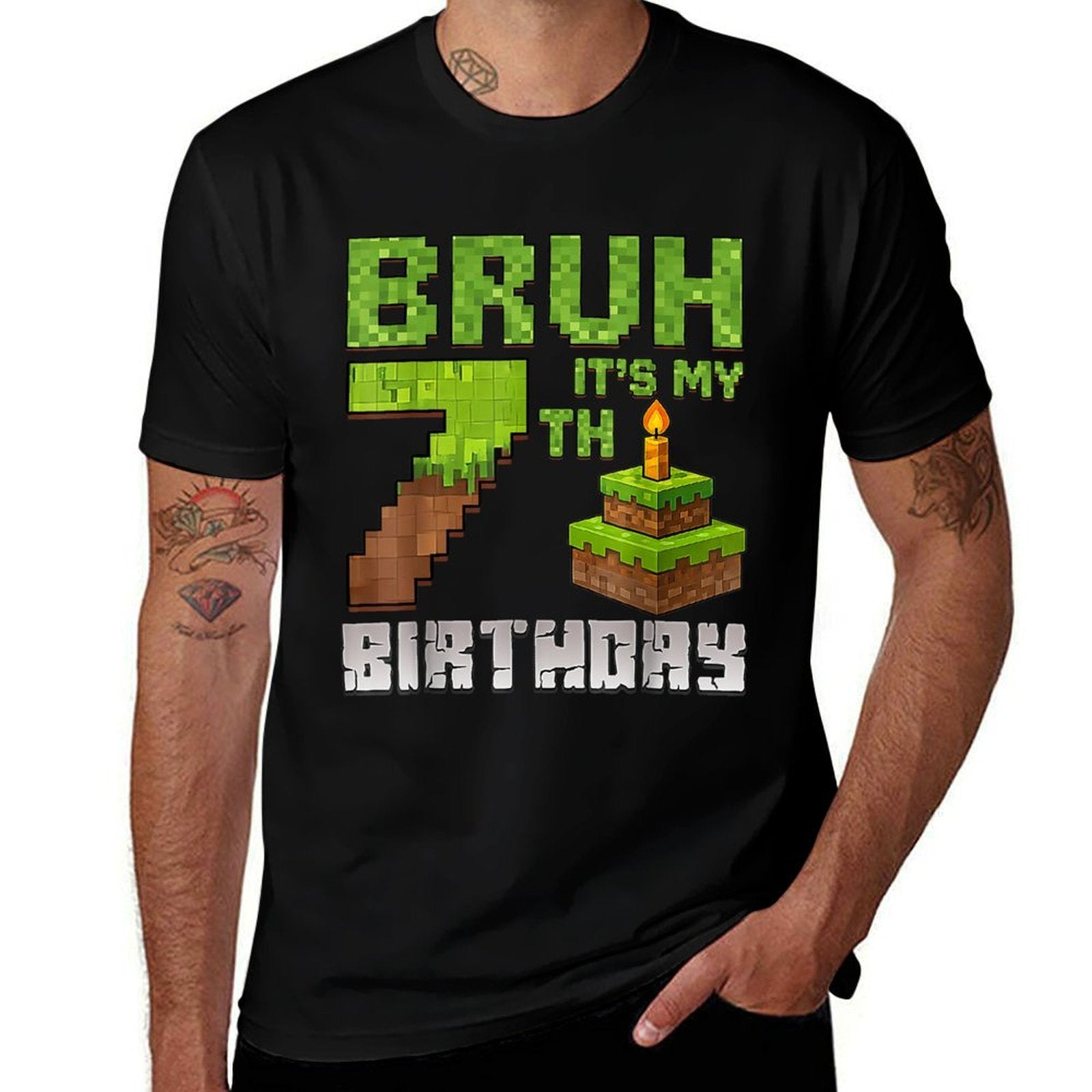 Funny Birthday Boy Kid Bruh Its My 7th Birthday Pixel Game  Wrinkle-resistant T-Shirt