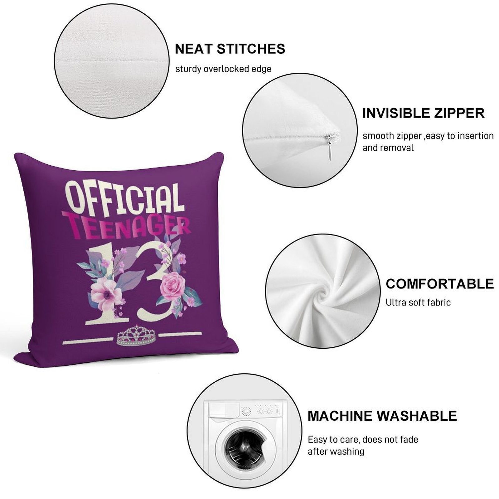 Official Teenager - 13th Birthday Gifts For Girls Soft Anti-Pilling Throw Pillow