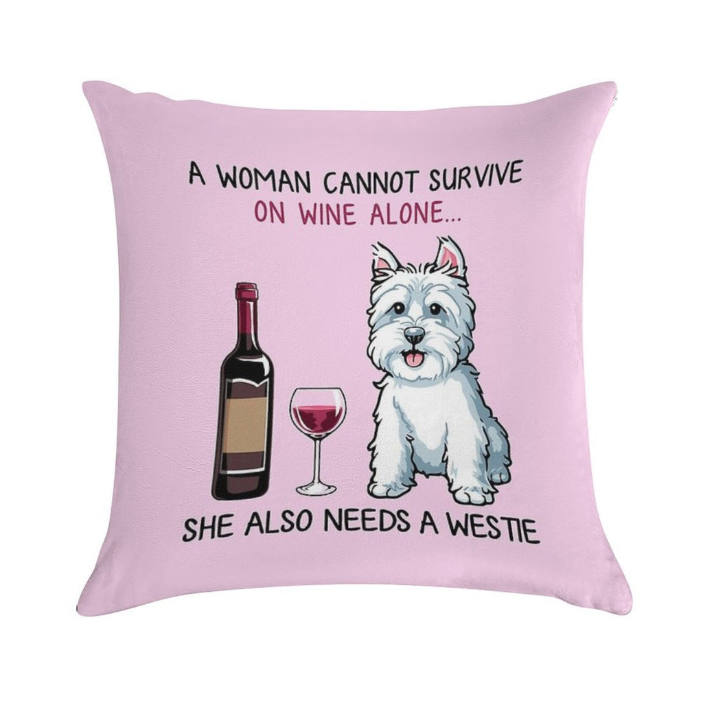 Westie And Wine Funny Dog Soft Decorative Cover Throw Pillow