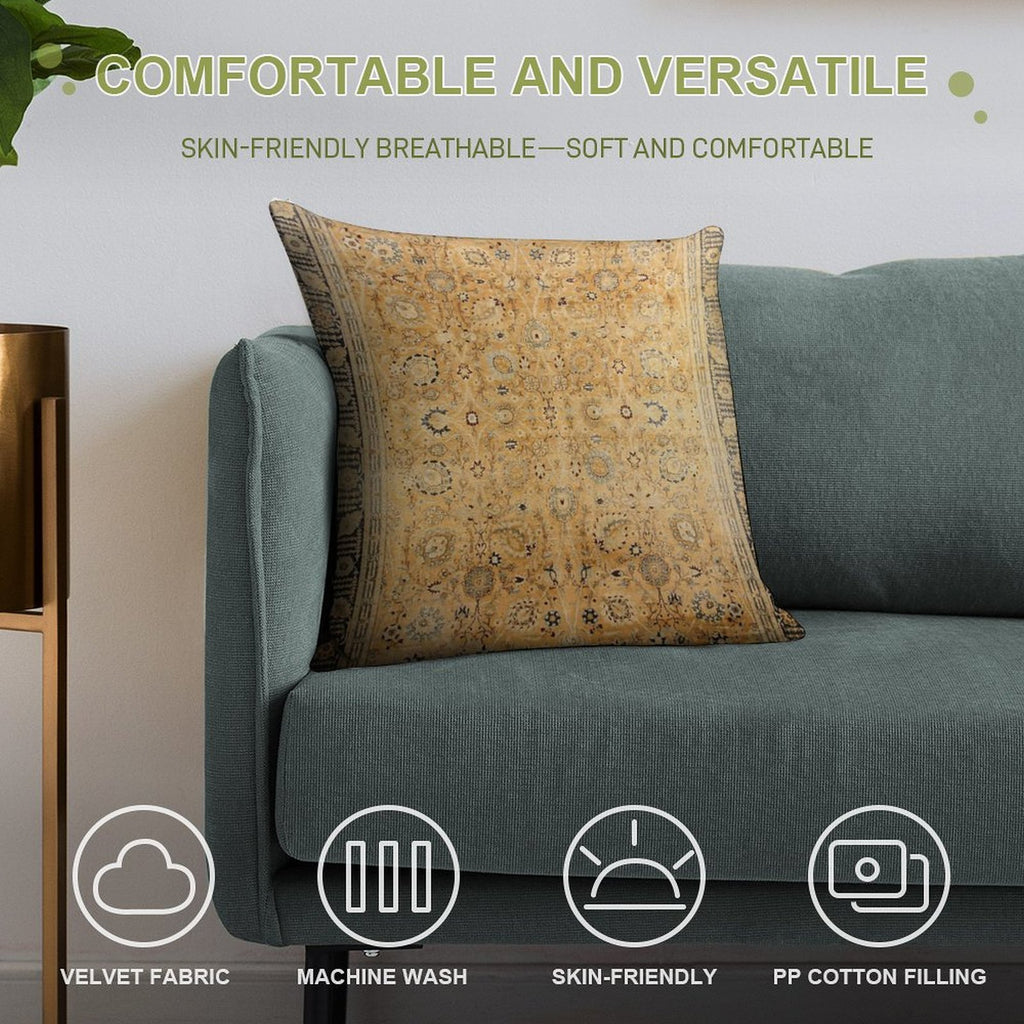 Antique Persian Tabriz Rug Print Soft High-Density Material Throw Pillow