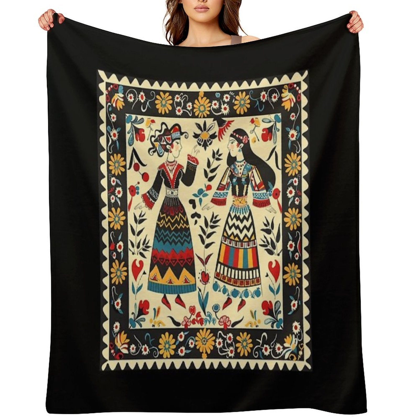 Bulgarian Folk Art Gift-ready Throw Blanket