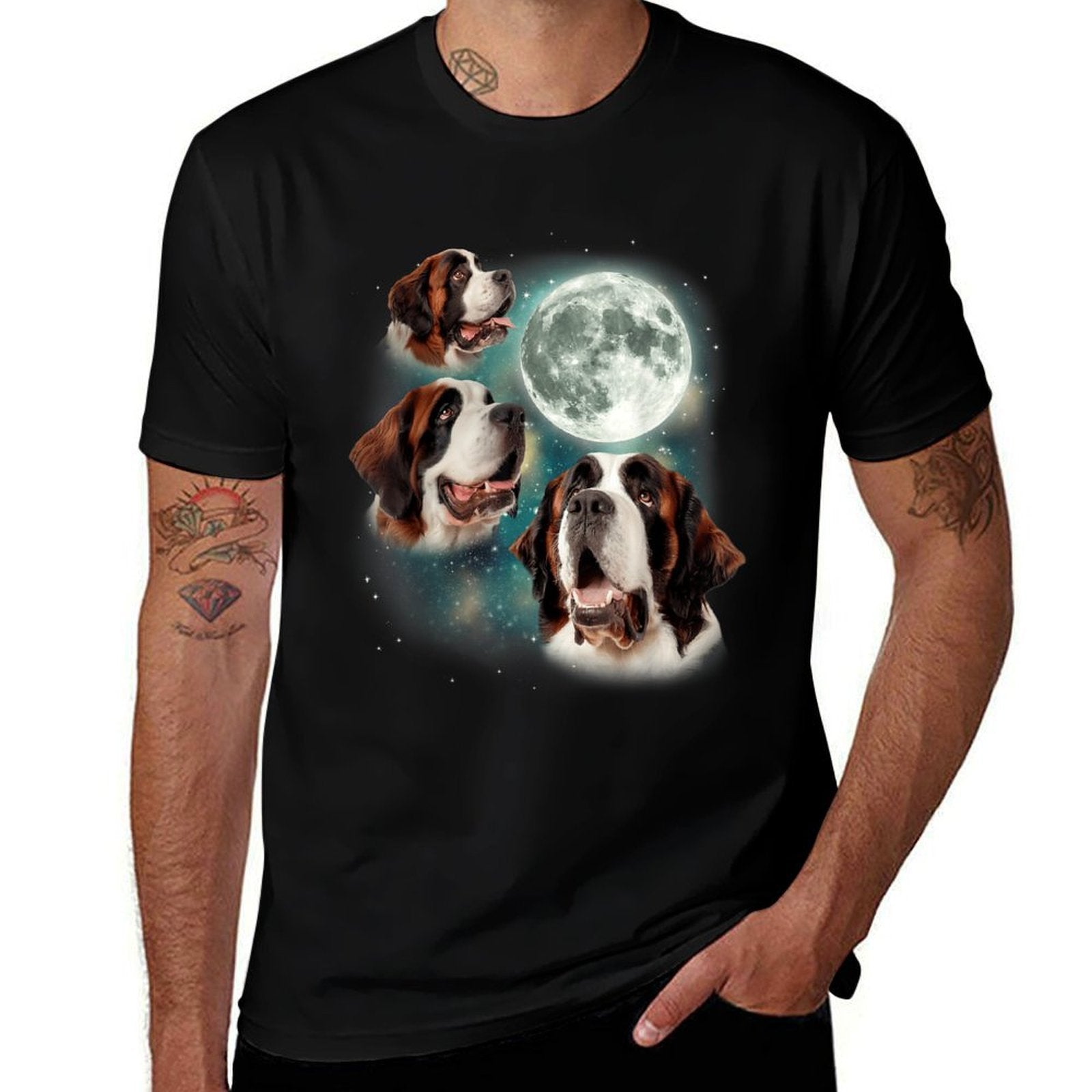 Three St Bernard Moon  3 Rescue Dog Howling Meme Canine Pup Men Women  Versatile T-Shirt