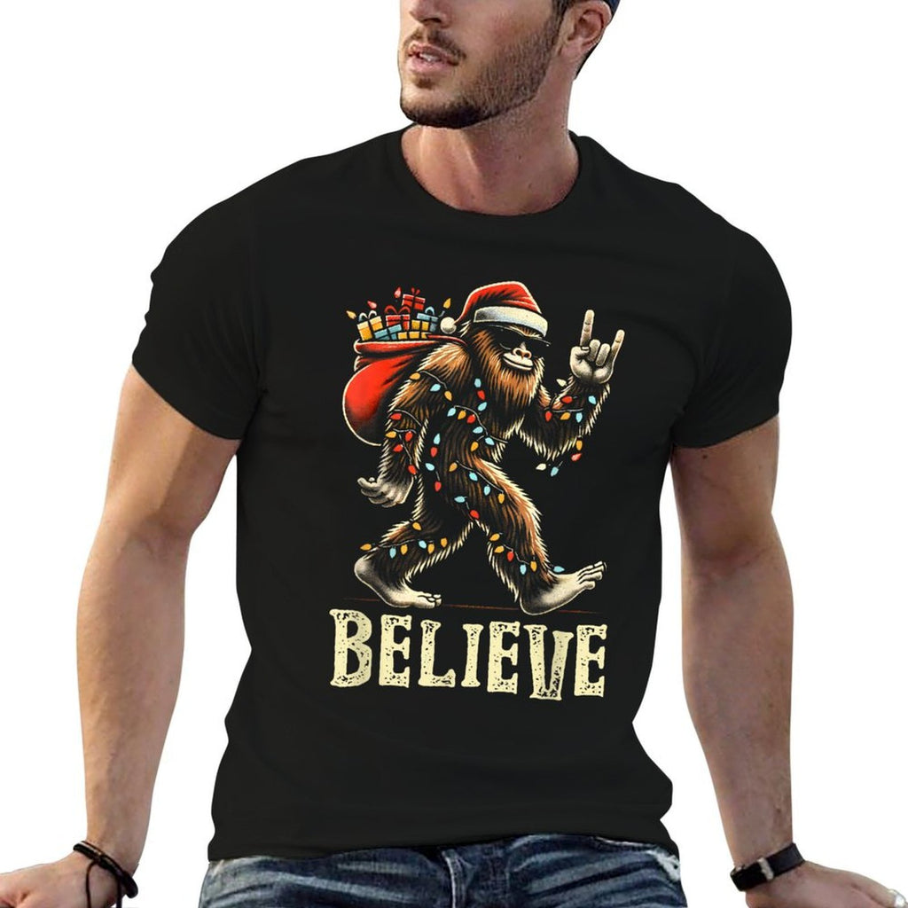 Believe Bigfoot Sasquatch Santa Reindeer Christmas Tree Xmas  Graphic-printed T-Shirt