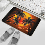 Warm Topical Sunset with Palm Trees  Fade-Resistant Bath Mat