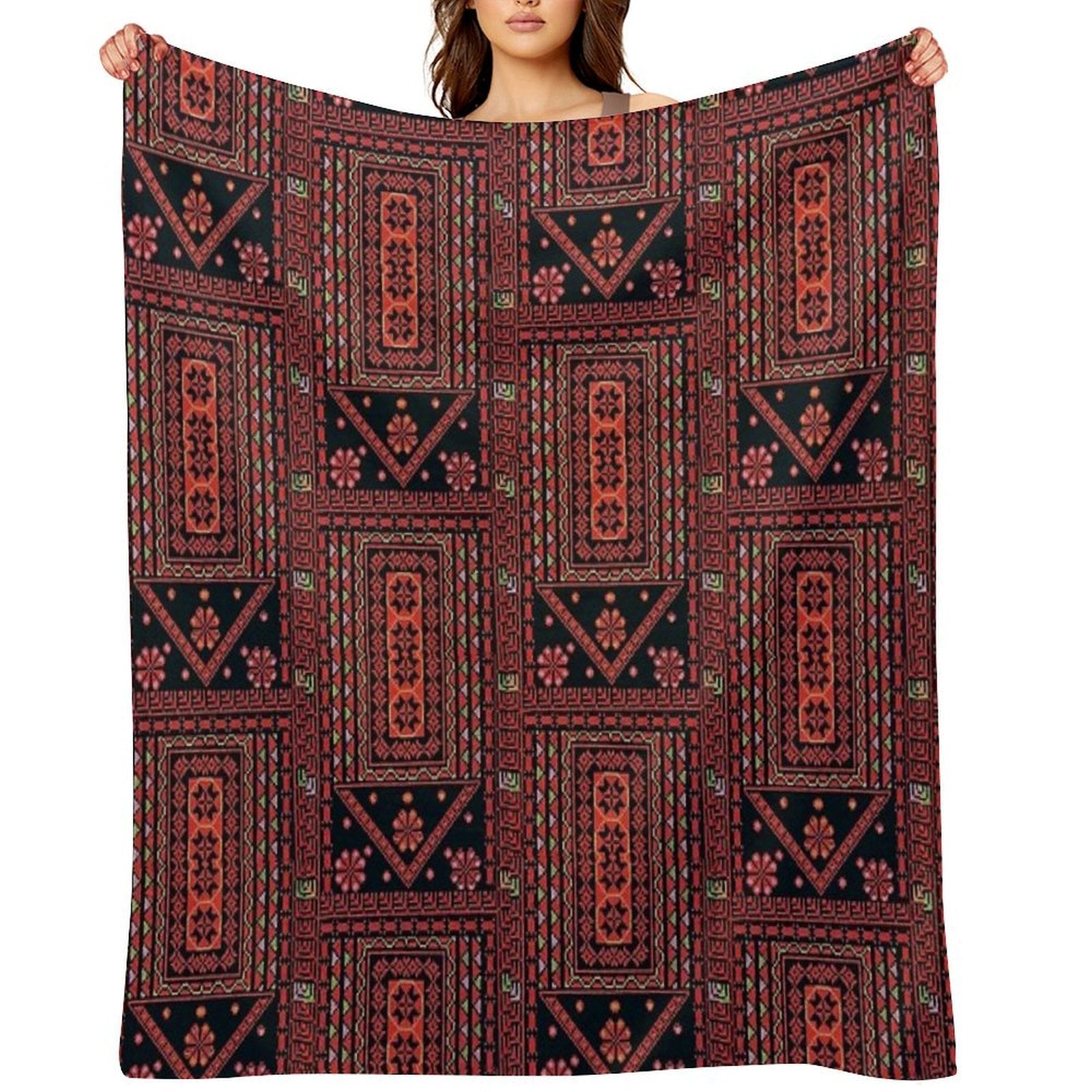 Three Flowers Palestinian Embroidery Multi-functional Throw Blanket
