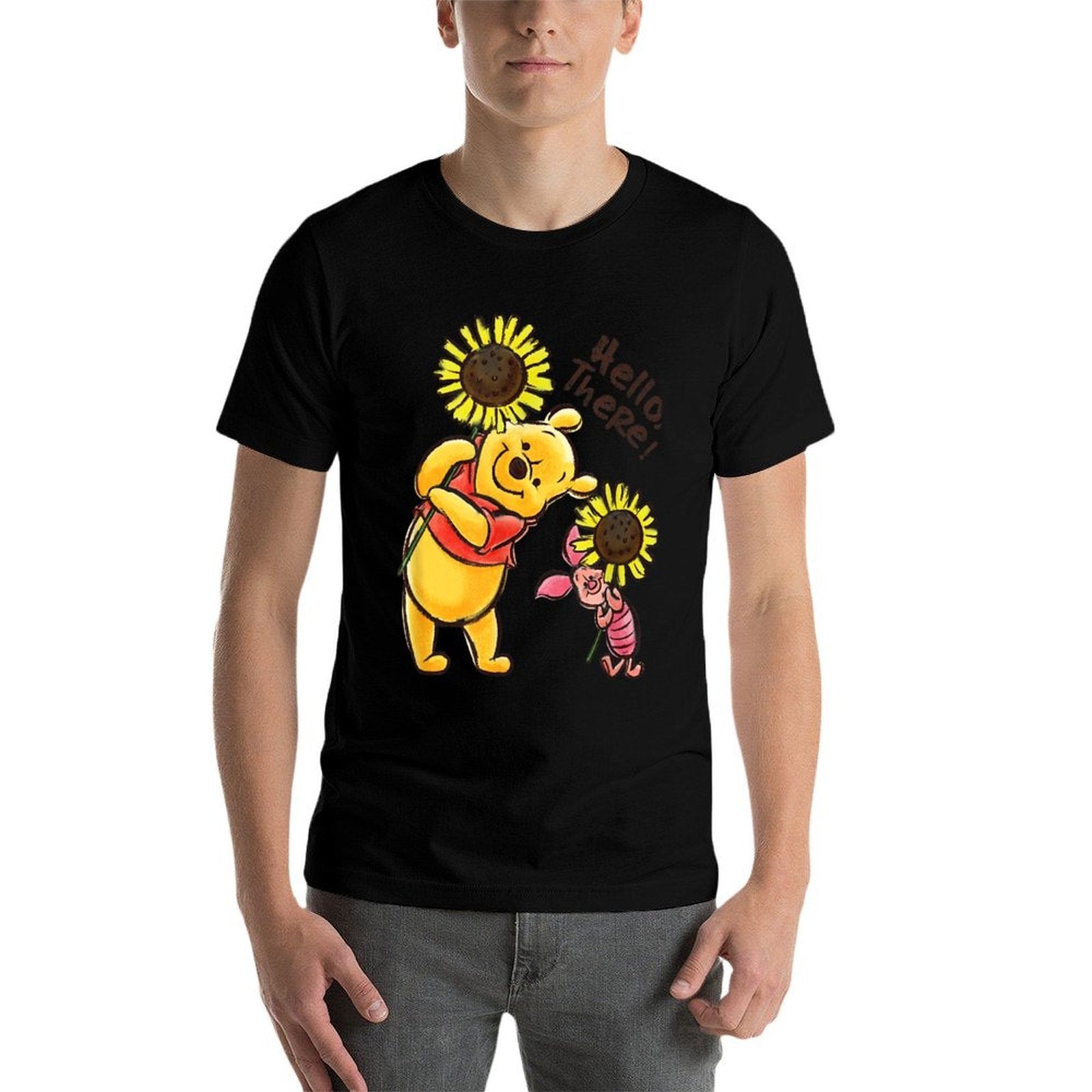 Disney Winnie The Pooh  Piglet Hello There! Sunflowers  Trendy Pattern T-Shirt