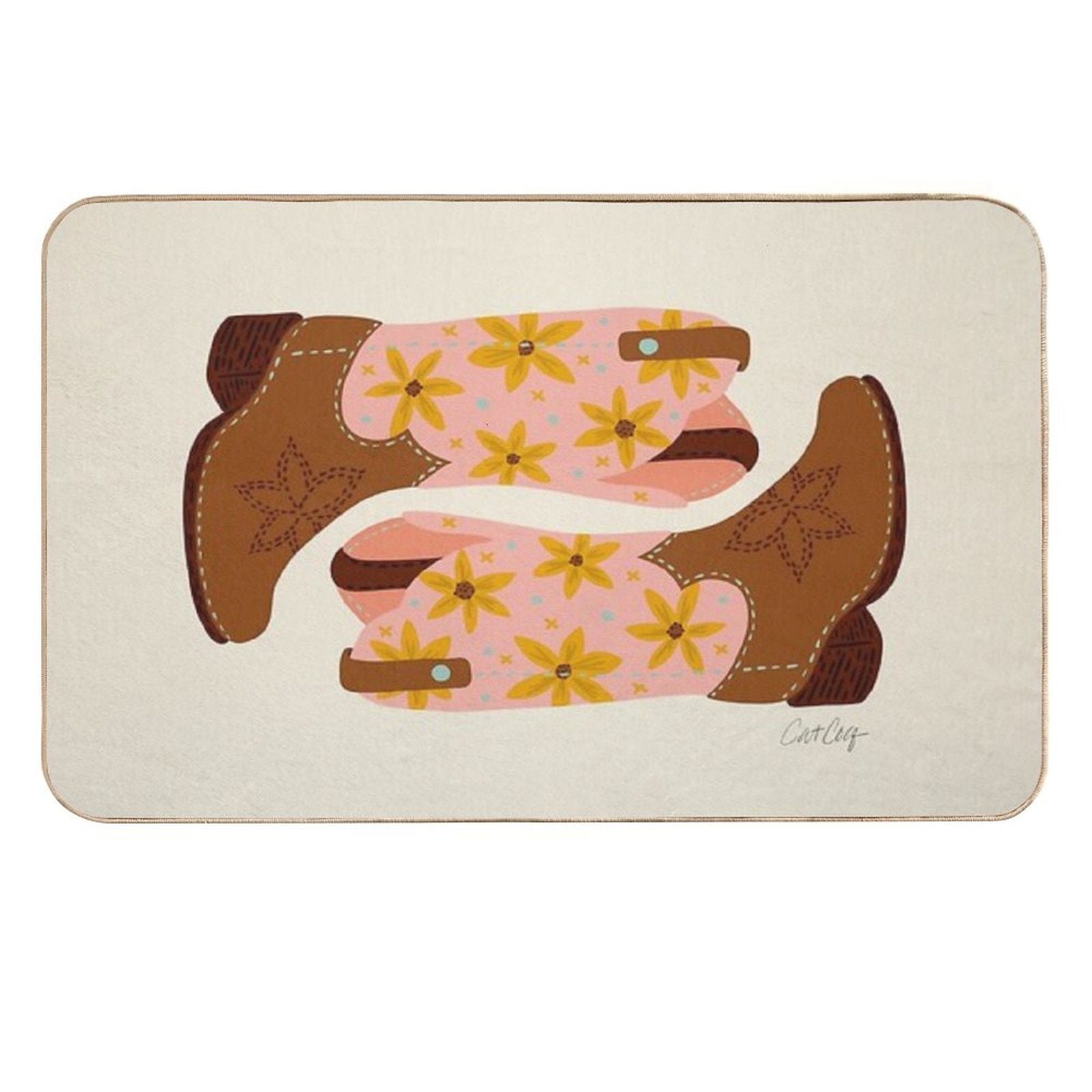 Cowgirl Boots – Blush & Mint Durable Bath Mat