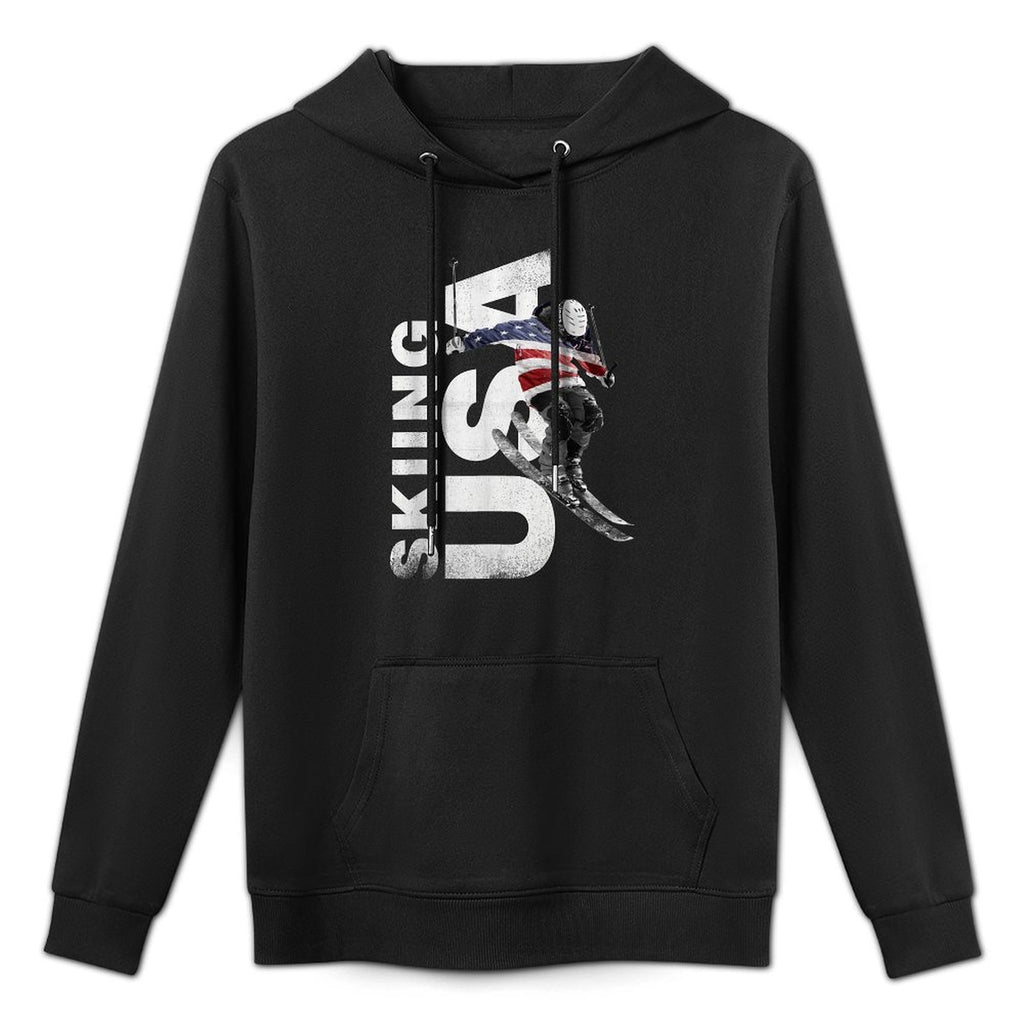 Skiing USA Support The Team Tshirt USA Ski Kangaroo Pocket Hoodie