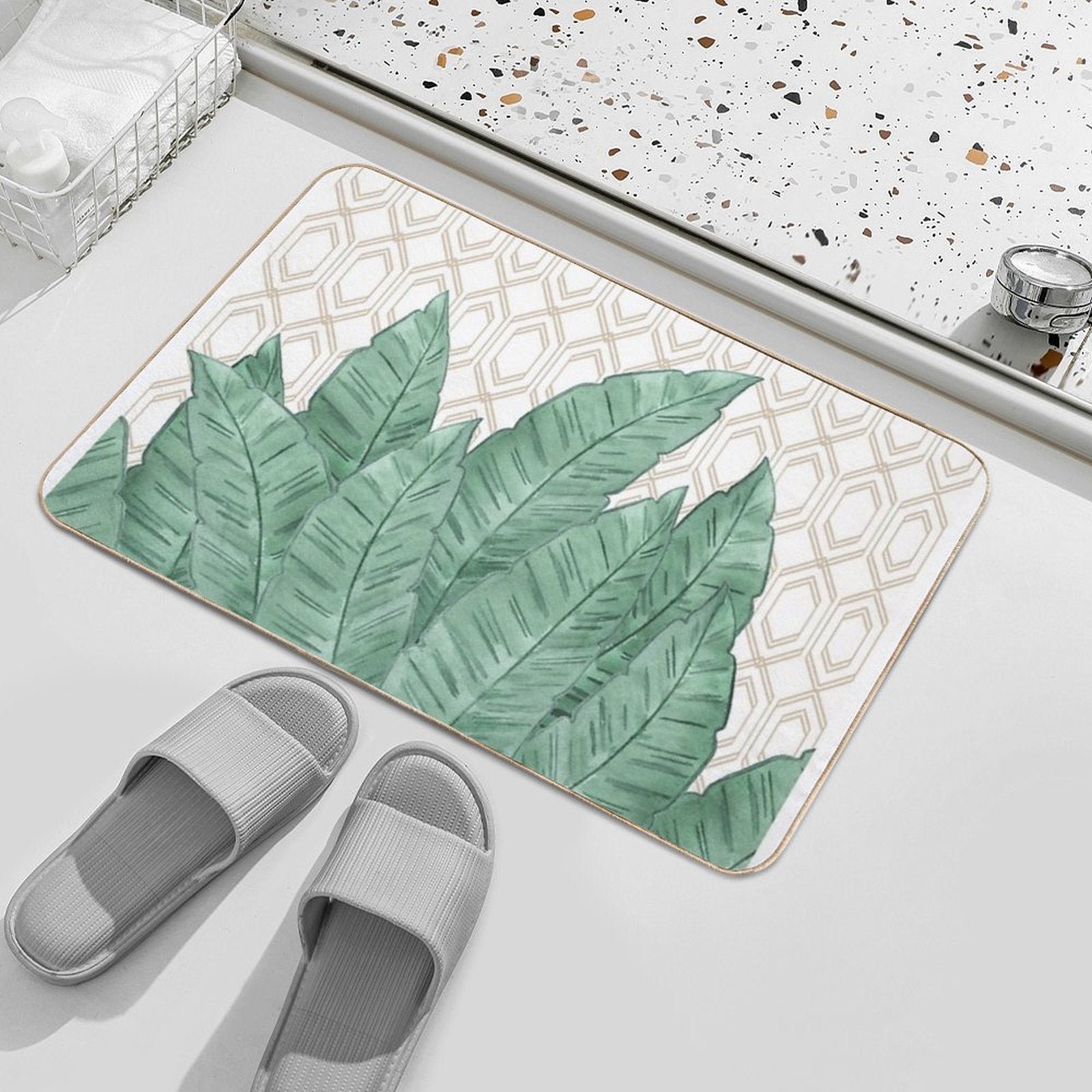 Banana Leaves . Durable Bath Mat